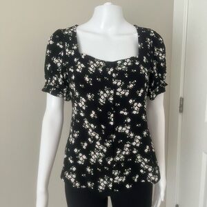 Elodie V-Neck Black Floral Blouse, Small